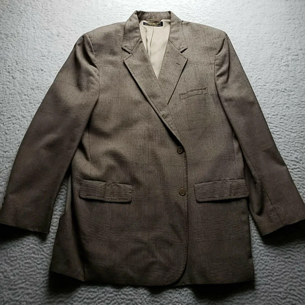 Brooks Brothers Blazer Mens 48 Brown Check Wool Tweed Sport Coat Jacket USA